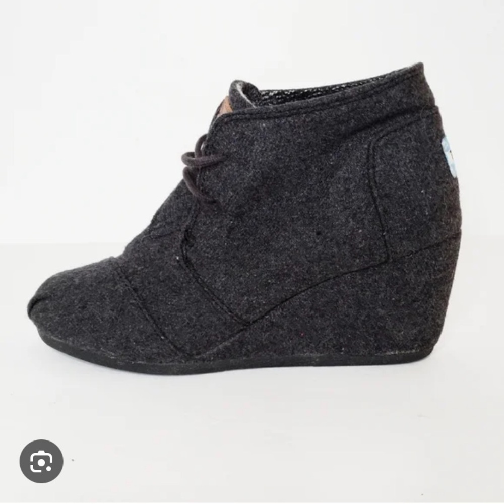Toms Charcoal Wedge Shoes with Lace-Up Closure